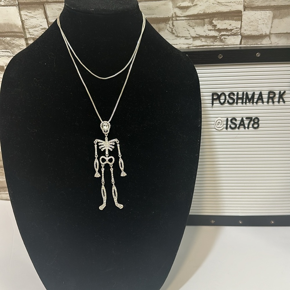 Bella Jack Halloween 2023 Silver Tone Rhinestone Sparkly Skeleton Necklace